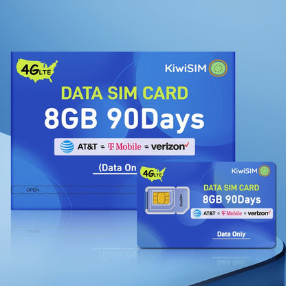 Prepaid Data SIM Card USA 4G LTE KIWISIM Auto-Switch AT&T & T-Mobile, No Contract No Monthly Fee