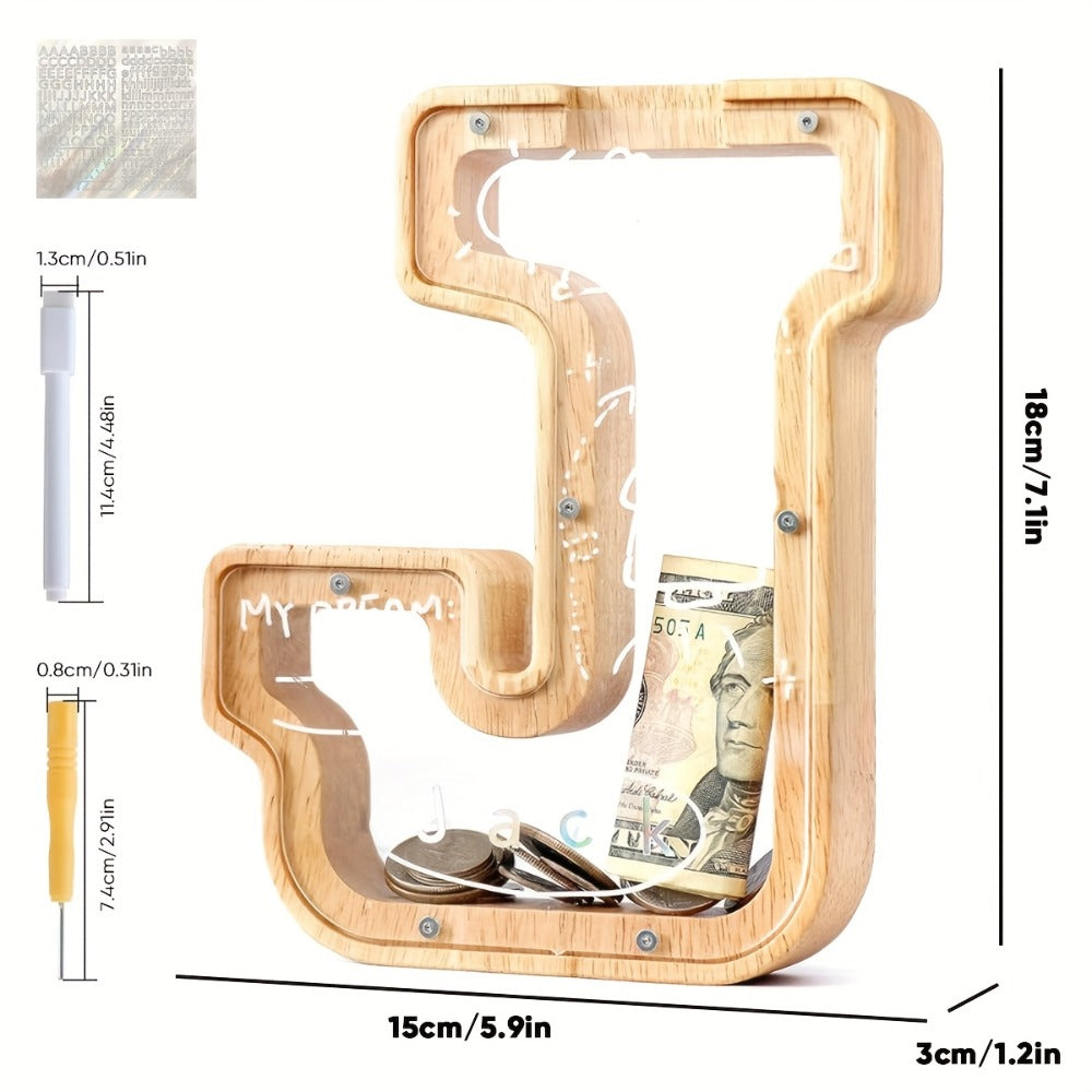 Alphabet Wooden Money Bank for Adults A to Z Letter Piggy Bank – Personalized Coin Bank Home Decor Craft Art Decoration