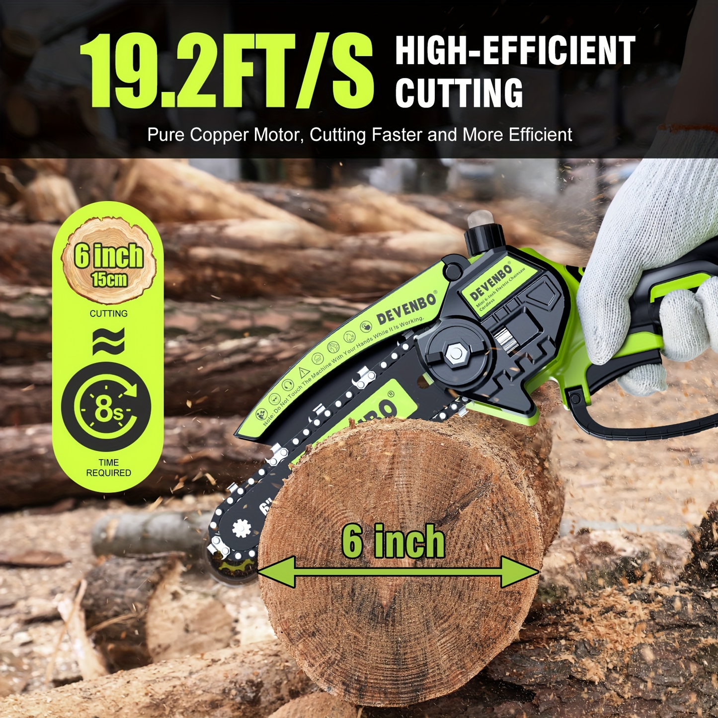 Cordless Mini Chainsaw 6-Inch, Handheld Pruning Saw with Rechargeable Battery, Adjustable Chain Tension