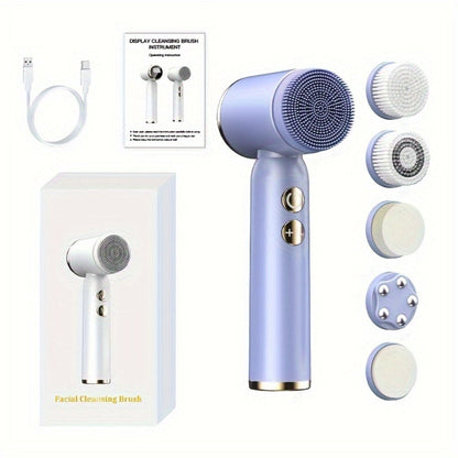 EMS Microcurrent Face Massager Device V-Face Lifting Double Chin Reducer Neck Rejuvenation 6-in-1 Brush Heads for Home or Salon Spa Use