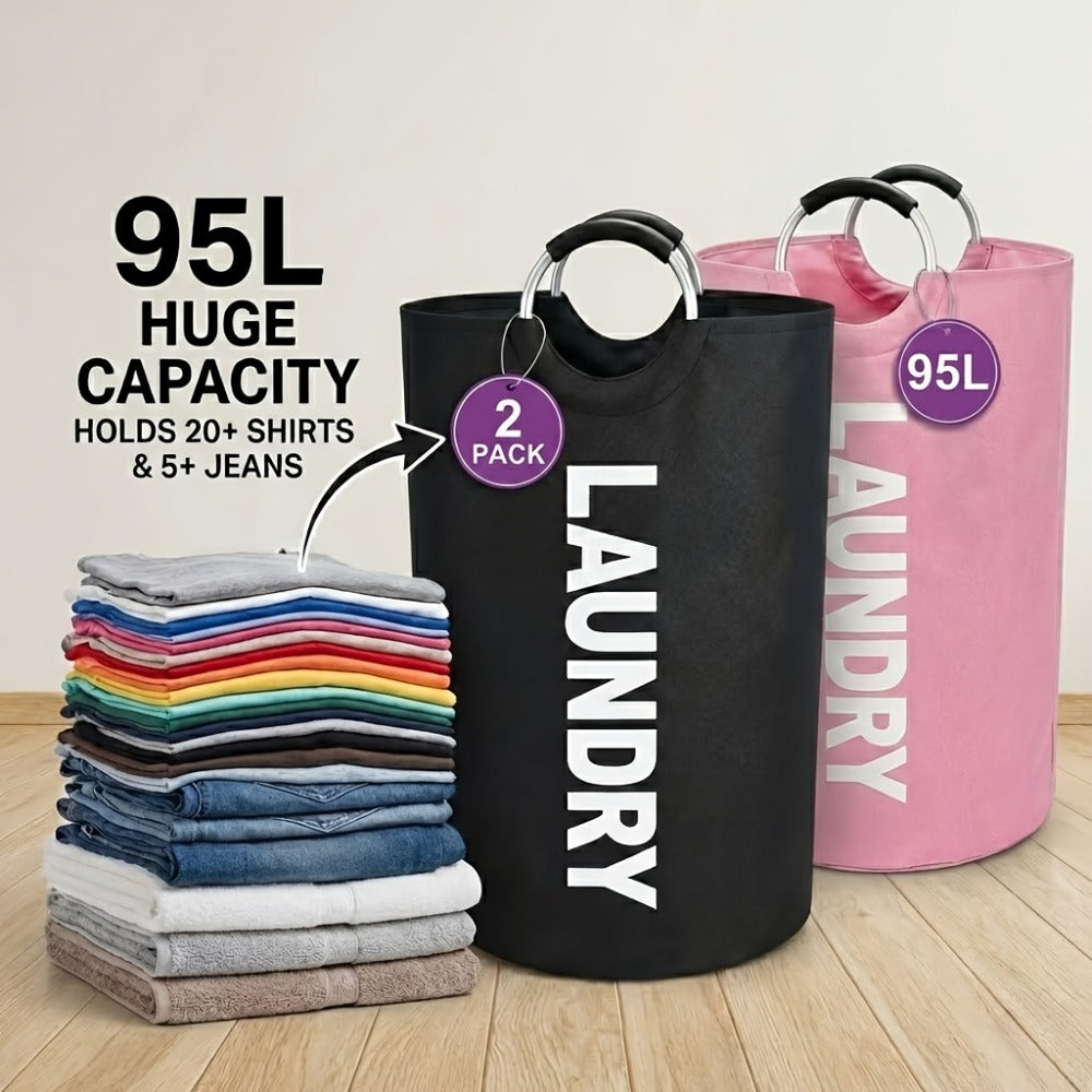 Tall 95L Laundry Basket Set with 14.96 x 31.1-Inch Fabric Bins in Single Gray or Two-Piece Color Options