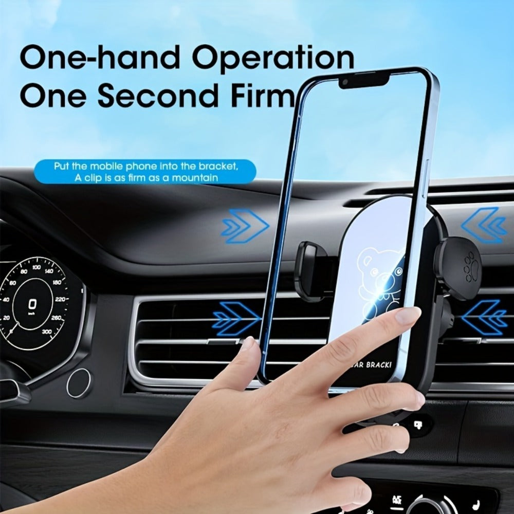 Bear-Graphic Air-Vent Phone Holder with 360-Degree Rotation, Black or Yellow Frame and Adjustable Cradle