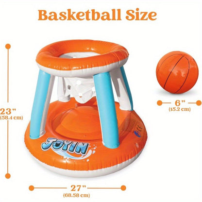 Inflatable Pool Game Set for Kids & Adults, Volleyball Net Court & Basketball Hoops with Balls