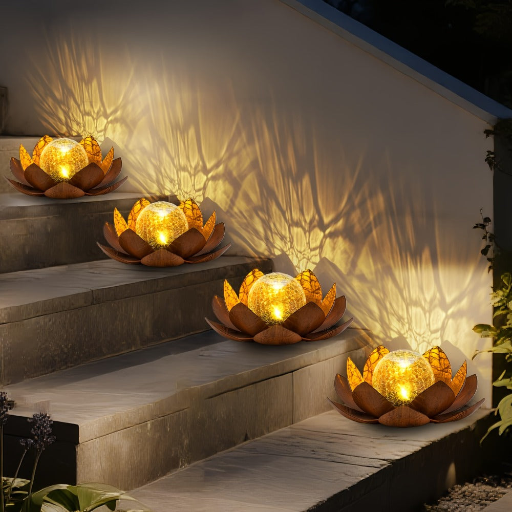 Solar Lotus Cracked Glass Ball Garden Lamp 2pcs, Metal Cracked Ball Solar Light for Outdoor & Indoor Decoration