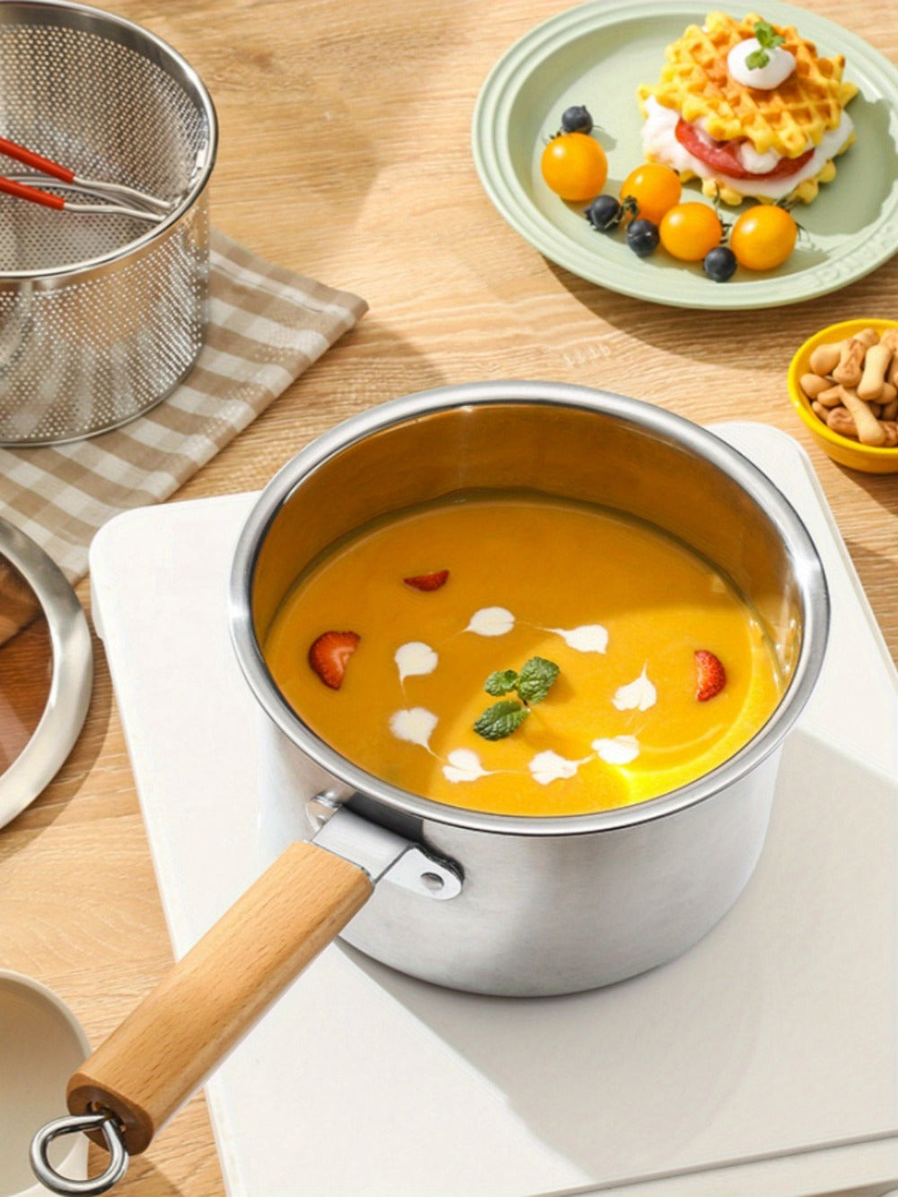 Stainless Steel Deep Fryer Pot Set with Frying Basket & Glass Lid, Non-Stick Multi-Function Cookware for Deep Frying, Noodles