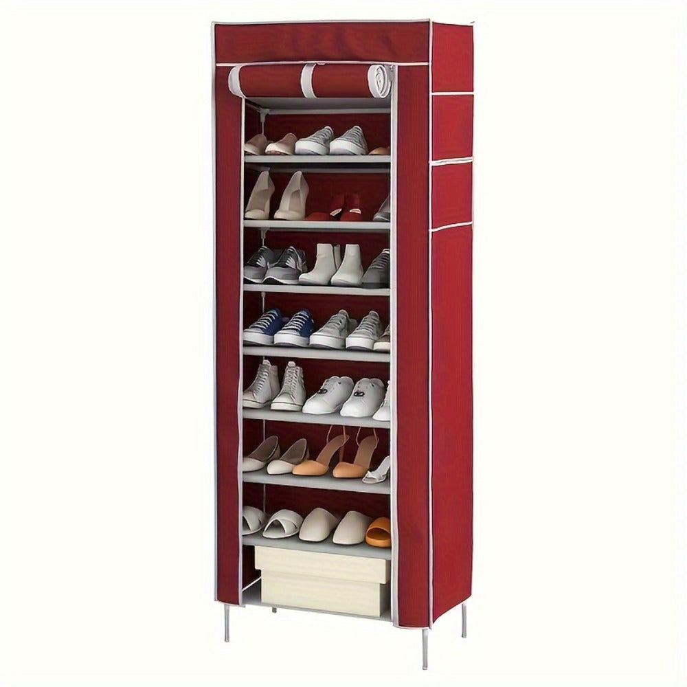 Shoe Rack 10-Layer Portable Cabinet for Up to 50 Pairs with Nonwoven Dust Cover and Steel Frame