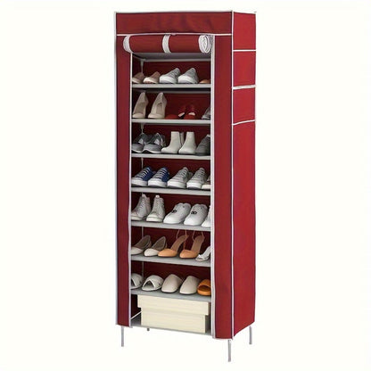 Shoe Rack 10-Layer Portable Cabinet for Up to 50 Pairs with Nonwoven Dust Cover and Steel Frame