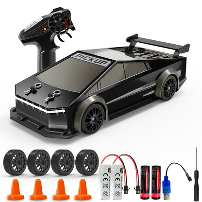 Remote Control Car, DeLorean-Style 1:24 4WD Drift Model with LED Lights, Racing Tires and Two Color Options