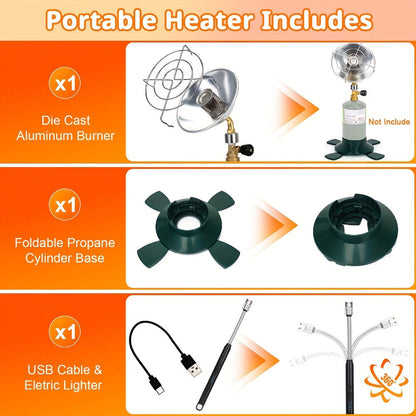 Portable Propane Heater 6200BTU Camping Outdoor - Propane Tank Holder with Control Valve, Compact Space Heater for Tent