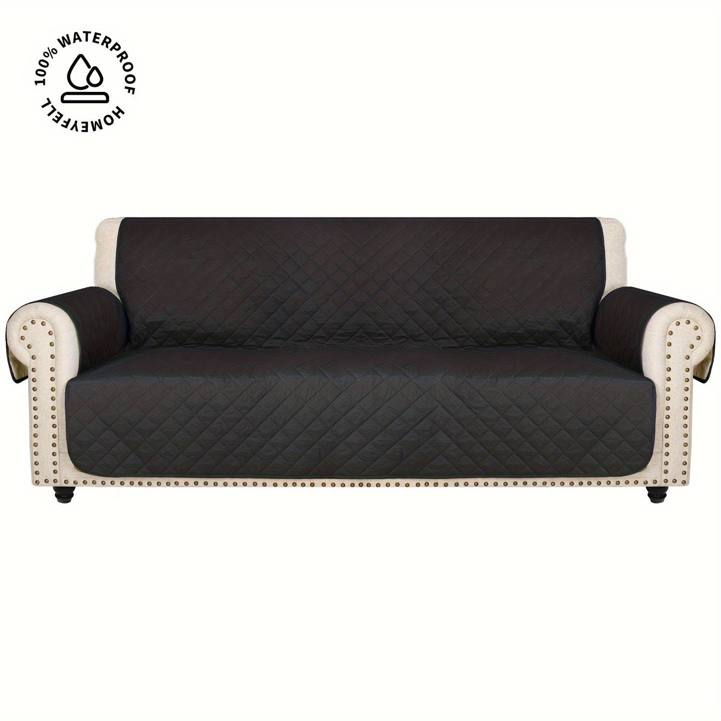 Sofa Cover Quilted Microfiber Three-Seat Panel Set with Two Foam Tubes, Straps and Side Pocket