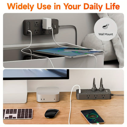 Power Strip 18-in-1 with 12 AC Outlets, 6 USB Ports, Master Switch and 5- or 10-Foot Cord Options