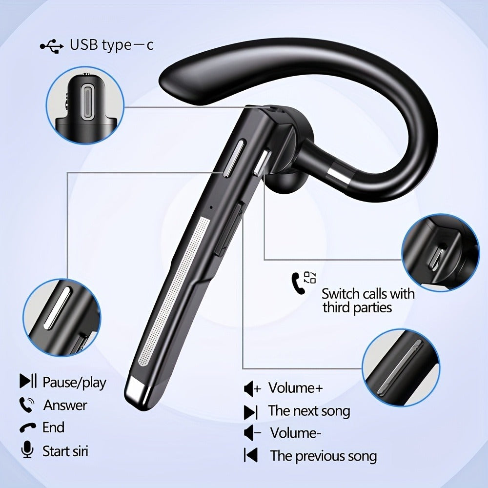 Single-Sided Wireless Earbud ENC Noise Cancelling Mic Comfortable In-Ear Type-C for Bedside Audio, Alarms and Room Entertainment