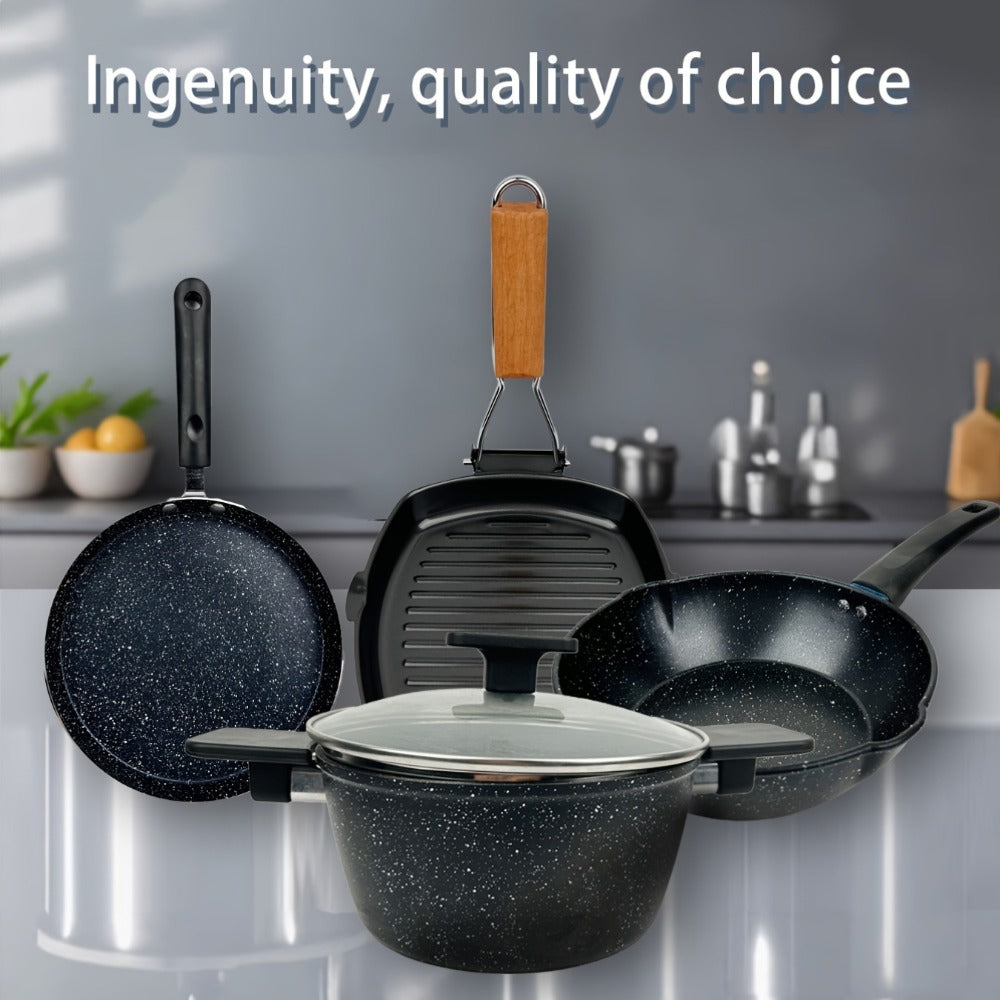 Non-Stick Cookware Set 4pcs Aluminum Frying Pan Kitchen Cooking Set Even Heat Distribution for Home Cooking, Dining and Outdoor Meals