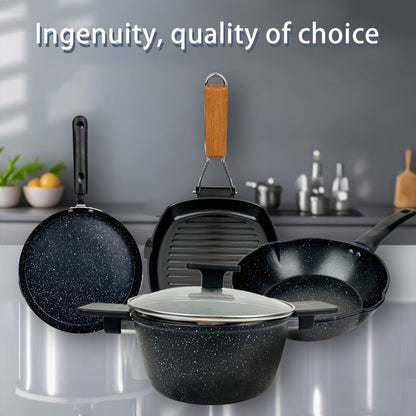 Non-Stick Cookware Set 4pcs Aluminum Frying Pan Kitchen Cooking Set Even Heat Distribution for Home Cooking, Dining and Outdoor Meals
