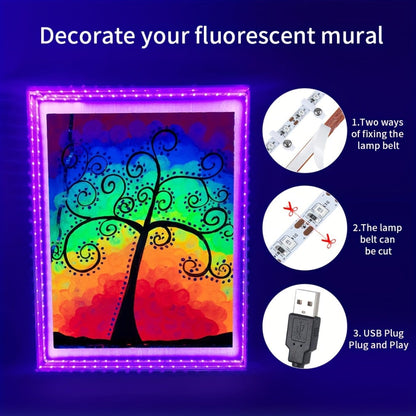 UV Black Light Bars & Strips 8-Piece Set, 385-400nm USB Powered 5V LED Blacklight for Glow Party