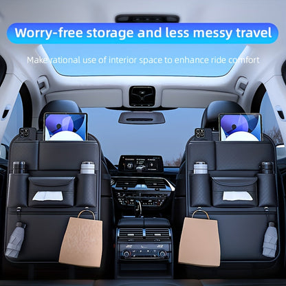 Car Seat Back Organizer – Large Capacity PU Leather Backseat Storage Bag | Multi-Compartment for Tablets, Laptops