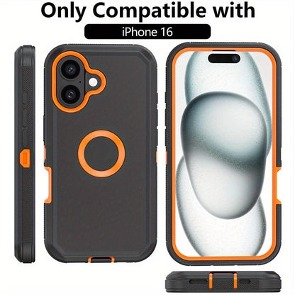 Phone Case Dual-Layer TPU and PC Hybrid Cover for iPhone 16 Plus in Black, Orange or Green