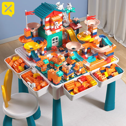 Kids Activity Table Building Blocks LEGO Compatible Play Table for Toddlers, Durable ABS Plastic Space-Saving Corner Design