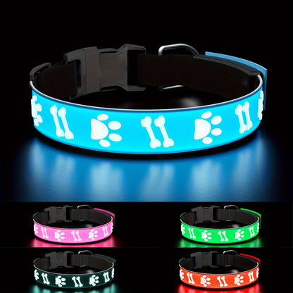 LED Dog Collar USB Rechargeable – 15 Light Modes Adjustable Glow Safety Collar for Nighttime Walks, Soft 3D Flash Pattern Pet Collar, XS–L