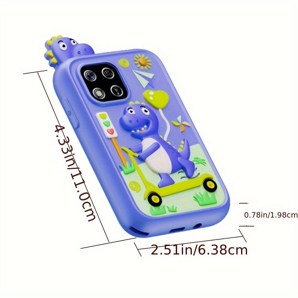 Kids Dinosaur Toy Phone with 8GB, HD Touchscreen & Dual Camera, Educational Travel Toy Cell Phone for Boys & Girls