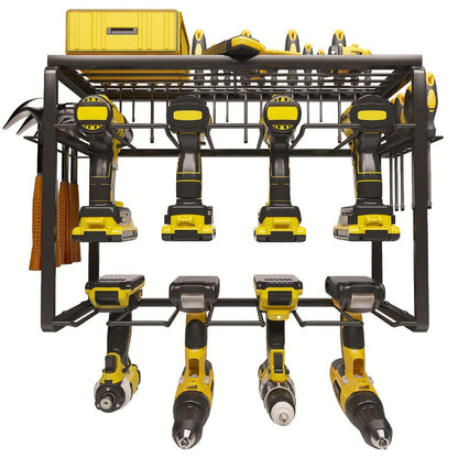 Wall Mounted Power Tool Organizer Rack, Metal Drill Holder with 2/3/4 Layer Floating Shelf, Garage Tool Storage for Cordless Drills