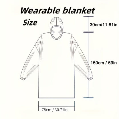 180cm Wearable Blanket Hoodie with Hood, Sleeves, Front Pocket and Four Solid or Plaid Color Options