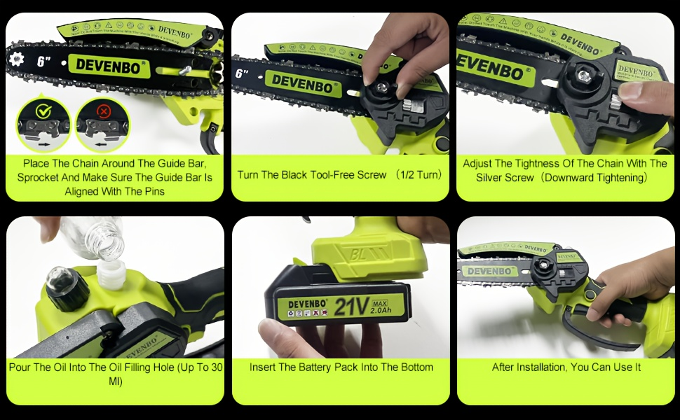 Cordless Mini Chainsaw 6-Inch, Handheld Pruning Saw with Rechargeable Battery, Adjustable Chain Tension