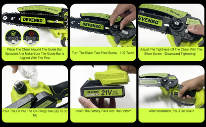 Cordless Mini Chainsaw 6-Inch, Handheld Pruning Saw with Rechargeable Battery, Adjustable Chain Tension