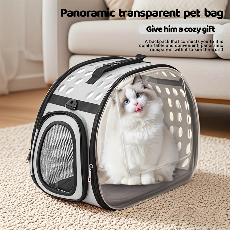 Transparent PVC Bubble Cat Backpack Carrier | Airline Approved Clear Window Pet Bag with Ventilated Side Panels, Foldable Frame