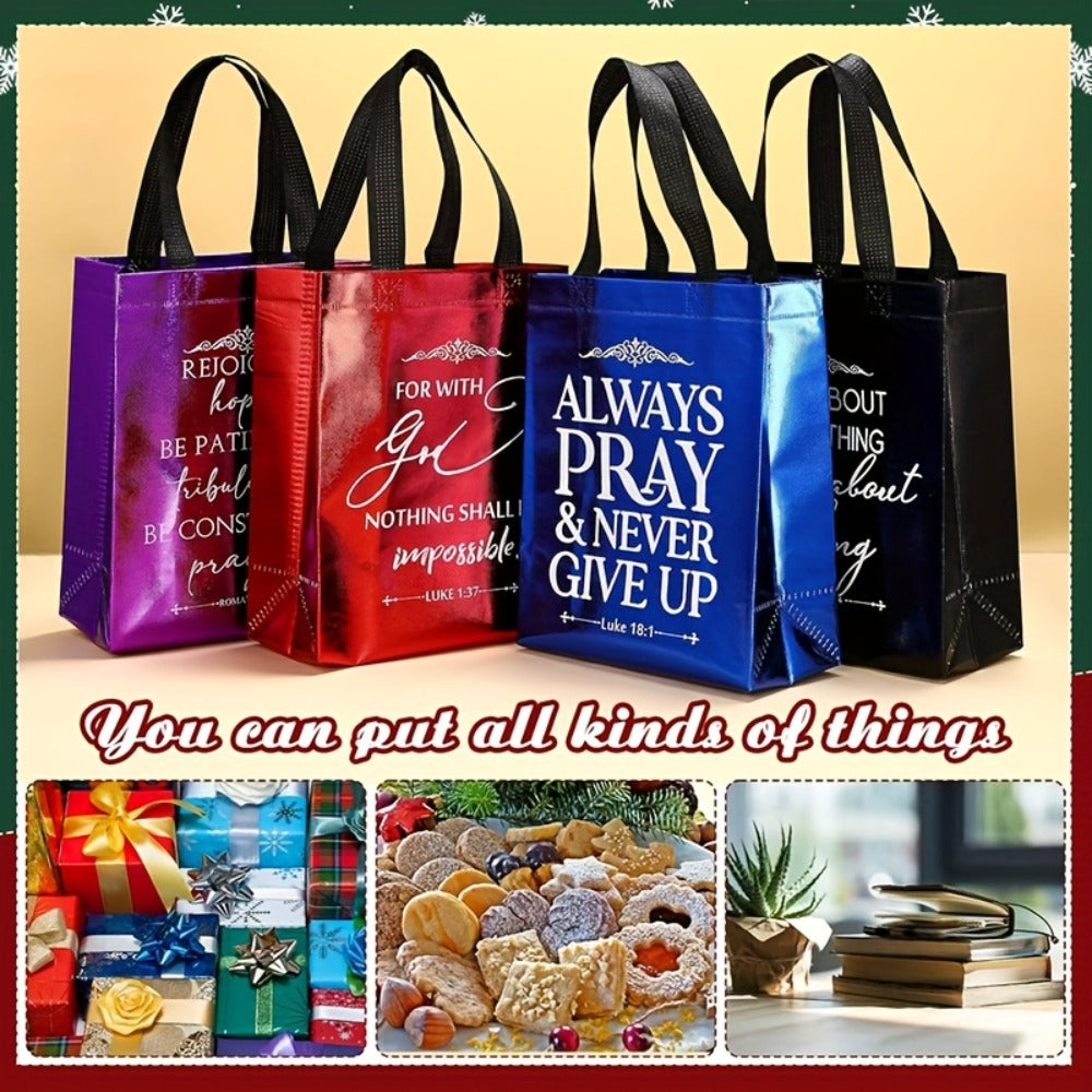 Christian Gift Bags Bulk 48pcs with Handles, Bible Verse Religious Gift Bags Medium Size, Reusable Church Bags for Father's Day