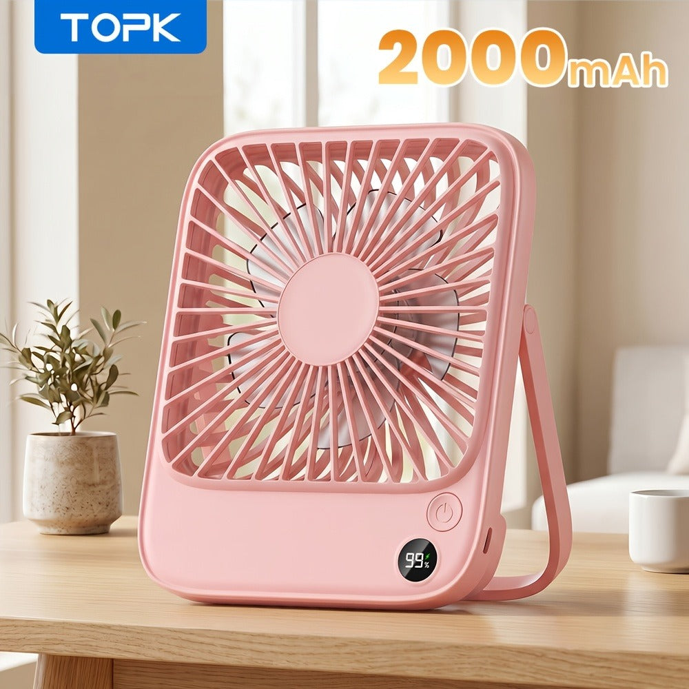 USB Desk Fan Battery Operated, 2000mAh & 5000mAh Rechargeable Mini Personal Fan, 4-Speed Adjustable