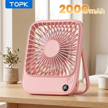 USB Desk Fan Battery Operated, 2000mAh & 5000mAh Rechargeable Mini Personal Fan, 4-Speed Adjustable