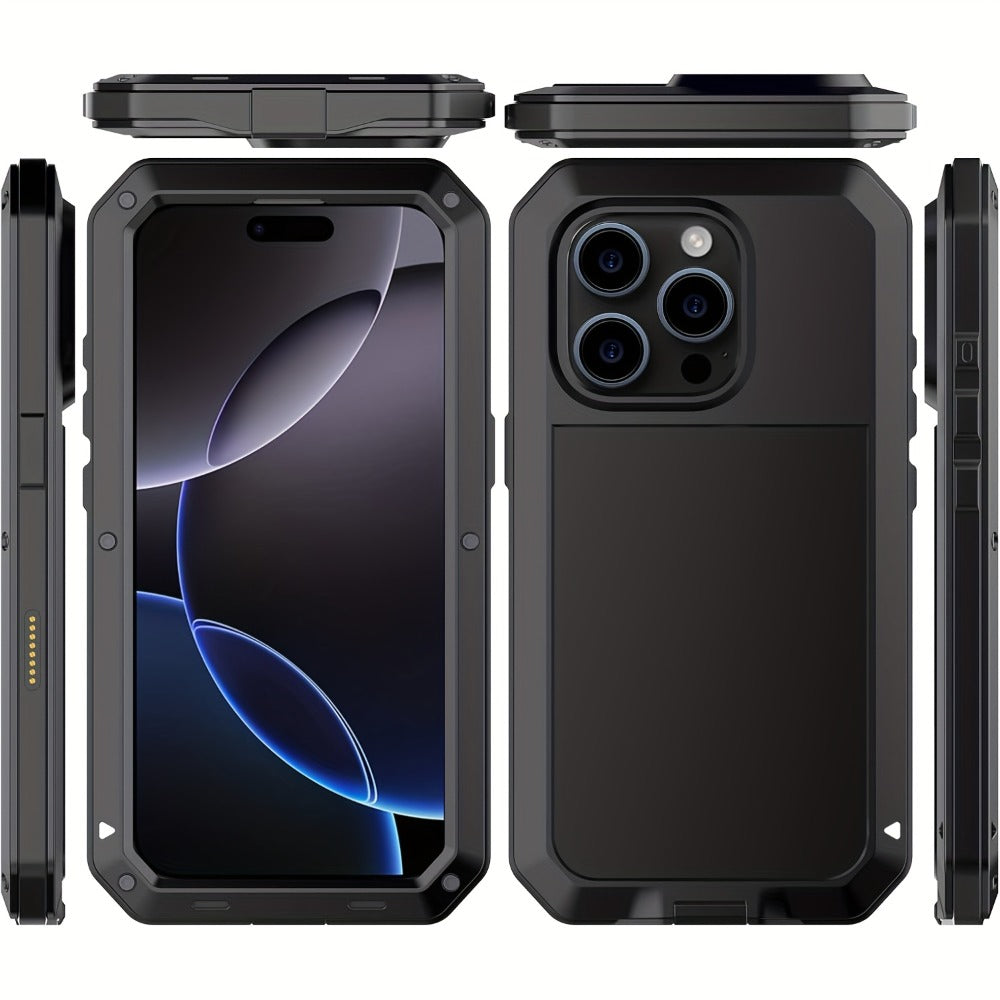 Metal Silicone Heavy Duty iPhone Case Full Body Protection – Anti-Drop Dustproof Shockproof Cover for iPhone 11 12 13 14 15 16 17 Air Plus