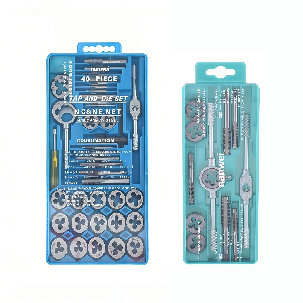 Metric Tap and Die Set 12pcs or 40pcs, M3-M12 Hand Thread Tapping Tool Kit with Plug Taps, Straight & Cone Reamers