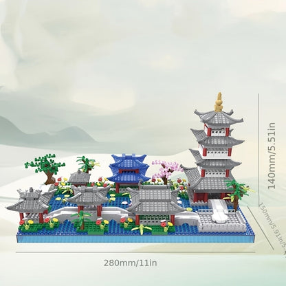 Hangzhou West Lake Building Blocks Set 3282 Pcs – Miniature Chinese Architecture Model Pagoda Cherry Blossom Collectible Landscape Display