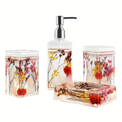 Bathroom Accessory Set 4-Piece 3D Floating Motion Acrylic Liquid Vanity Kit - Tumbler, Toothbrush Holder