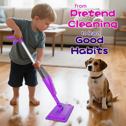Kids Spray Mop Toy with Water Sprayer, Pretend Play Housekeeping Kit for Floor Cleaning, STEM Educational Toy