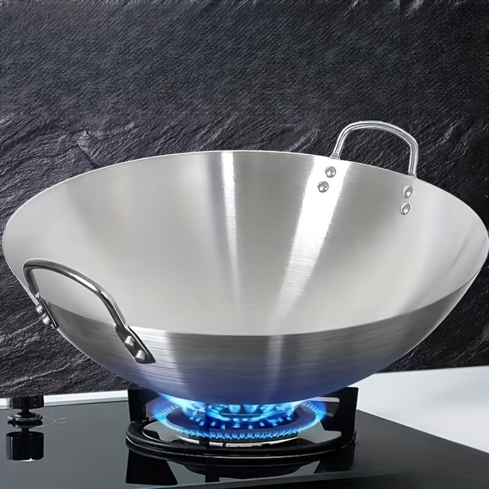 Stainless Steel Wok & Frying Pan, Non-Stick Cooking Surface, Handle, Compatible with Gas, Induction & Electric Stovetops