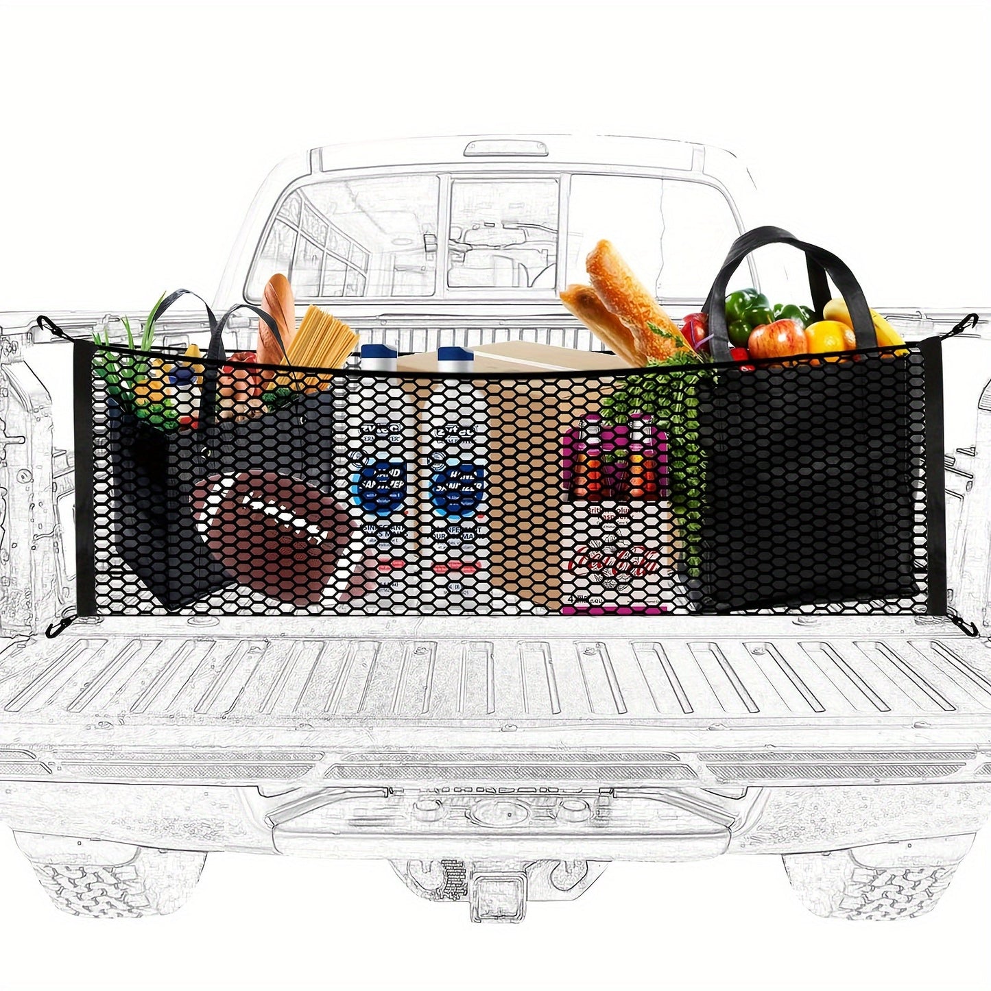 Truck Bed Cargo Net Elastic Mesh Organizer with Hooks Heavy Duty Bungee Net for Pickup Truck Bed Cargo Management Grocery Storage Secure