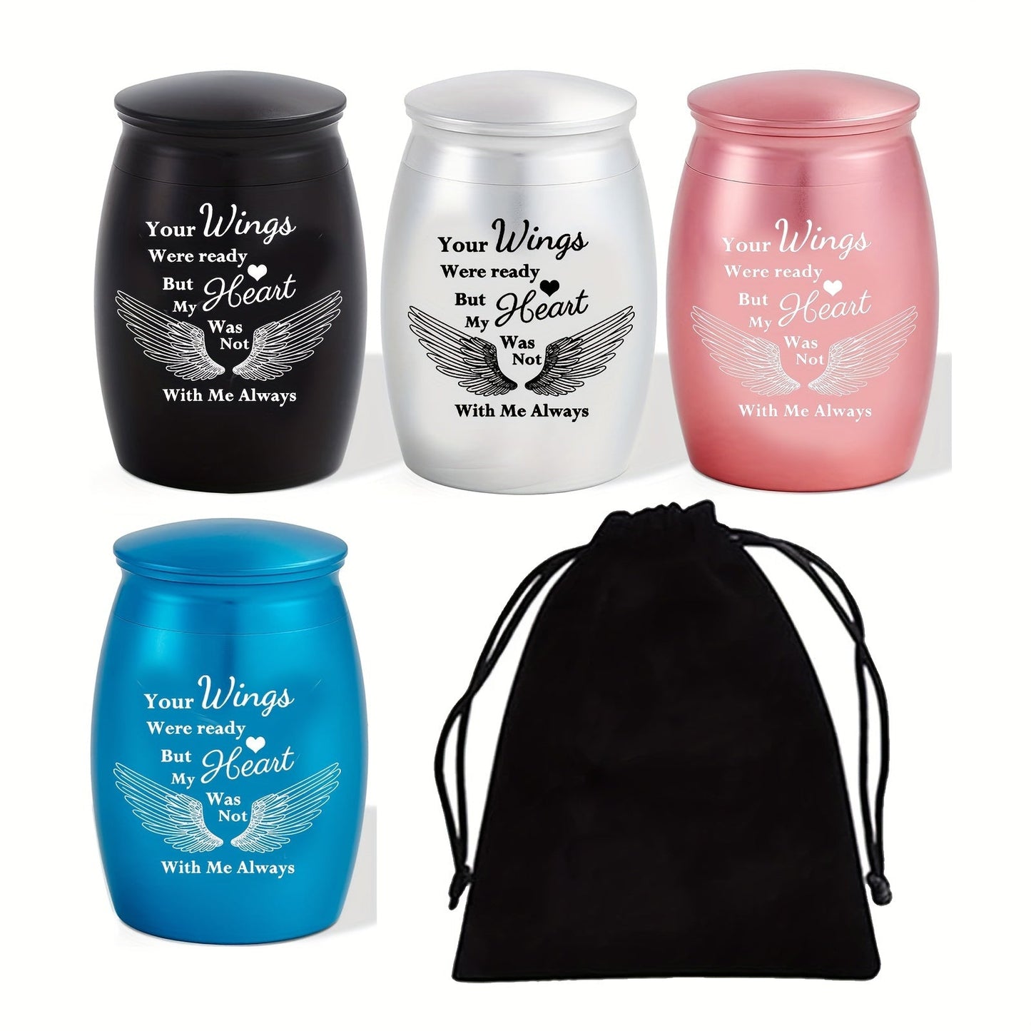 Mini Keepsake Urns for Human Ashes 4pcs, Small Metal Memorial Urn Set for Pet Ashes 1.57 Inch 4 Colors Remembrance Gift