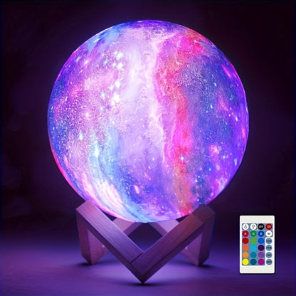 3D Moon Lamp 16 Colors LED Night Light with Remote Control USB Powered Solid Wood Stand for Entryways, Bedrooms and Living Spaces