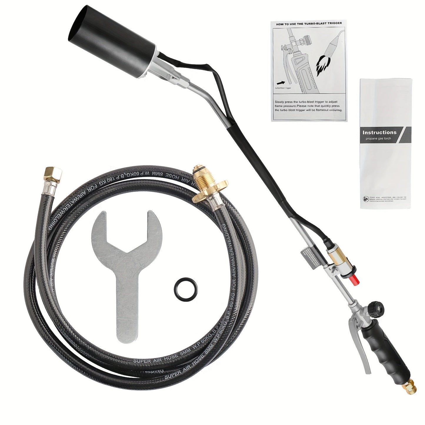 Long-Reach Propane Torch Kits with Hose, Adjustable Flame Valve and Red or Black Configurations