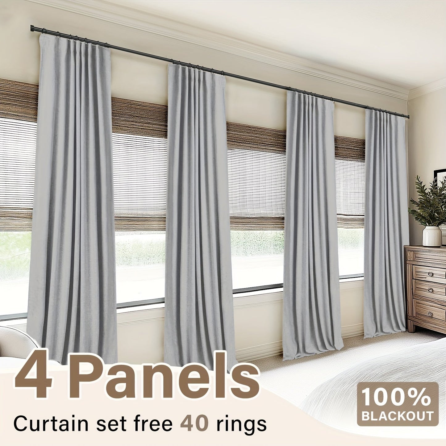 100% Blackout Curtains 4 Panels Faux Linen Textured Thermal Insulated Drapes – Room Darkening Window Curtains for Living Room Bedroom