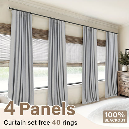 100% Blackout Curtains 4 Panels Faux Linen Textured Thermal Insulated Drapes – Room Darkening Window Curtains for Living Room Bedroom