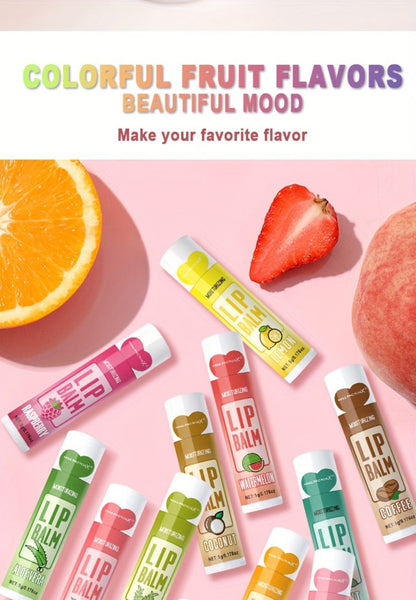 60-Piece Tube Lip Balm Set with 12 Pictured Flavor Labels in a Multicolor Display Box Assortment