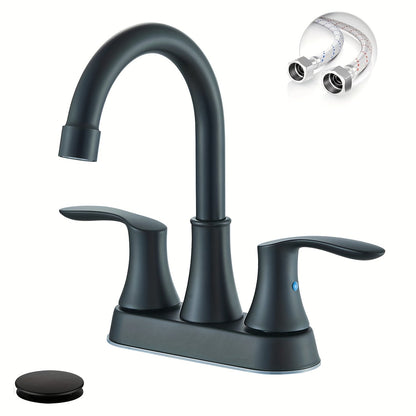 Centerset Bathroom Faucet 2 Handle 4 Inch – Dual Handle Vanity Sink Faucet with Pop-Up Drain & Supply Lines