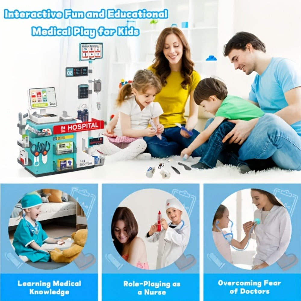 Doctor Play Set for Kids 49 PCS, Role Play Medical Station & Cashier Toy Kit for Boys Girls, Pretend Doctor Nurse Cashier
