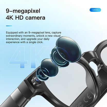 Smart Glasses 16GB Video Recording Eyewear with Source-Listed 4K Camera, Open-Ear Audio and Black Frame