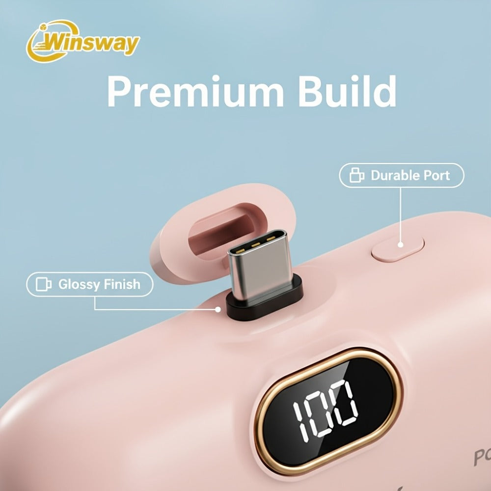 Winsway 5000mAh Mini Portable Charger Type-C Metal Plug with LED LCD Display for an Everyday Personal Care Routine