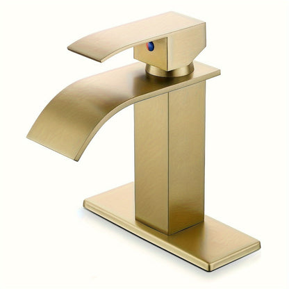 Waterfall Bathroom Sink Faucet, Single Hole or 3-Hole Mixer Tap with 6" Deck Plate, Ceramic Valve